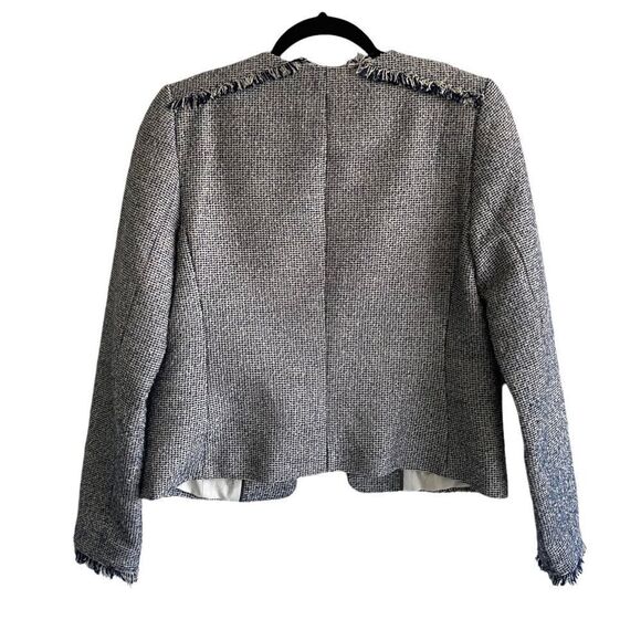 BANANA REPUBLIC Blue White Tweed Open Front Blazer Jacket Scalloped Edges 6 - Picture 3 of 7